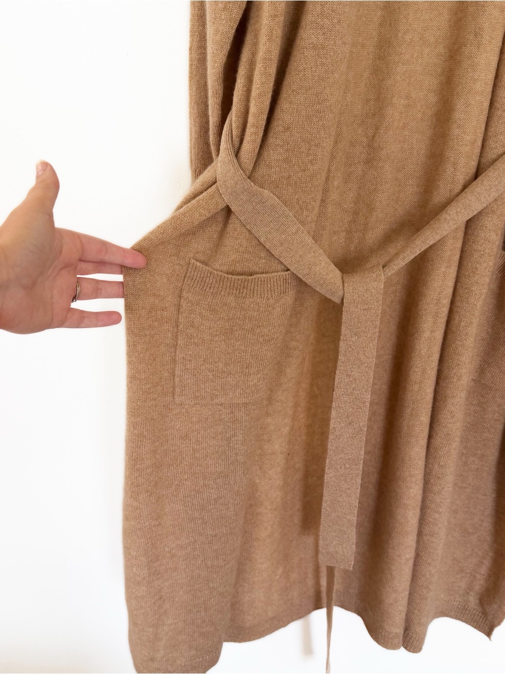 Charter Club 100% Cashmere Tan Luxury Longline Sweater Cardigan Belted Pockets - Picture 4 of 5